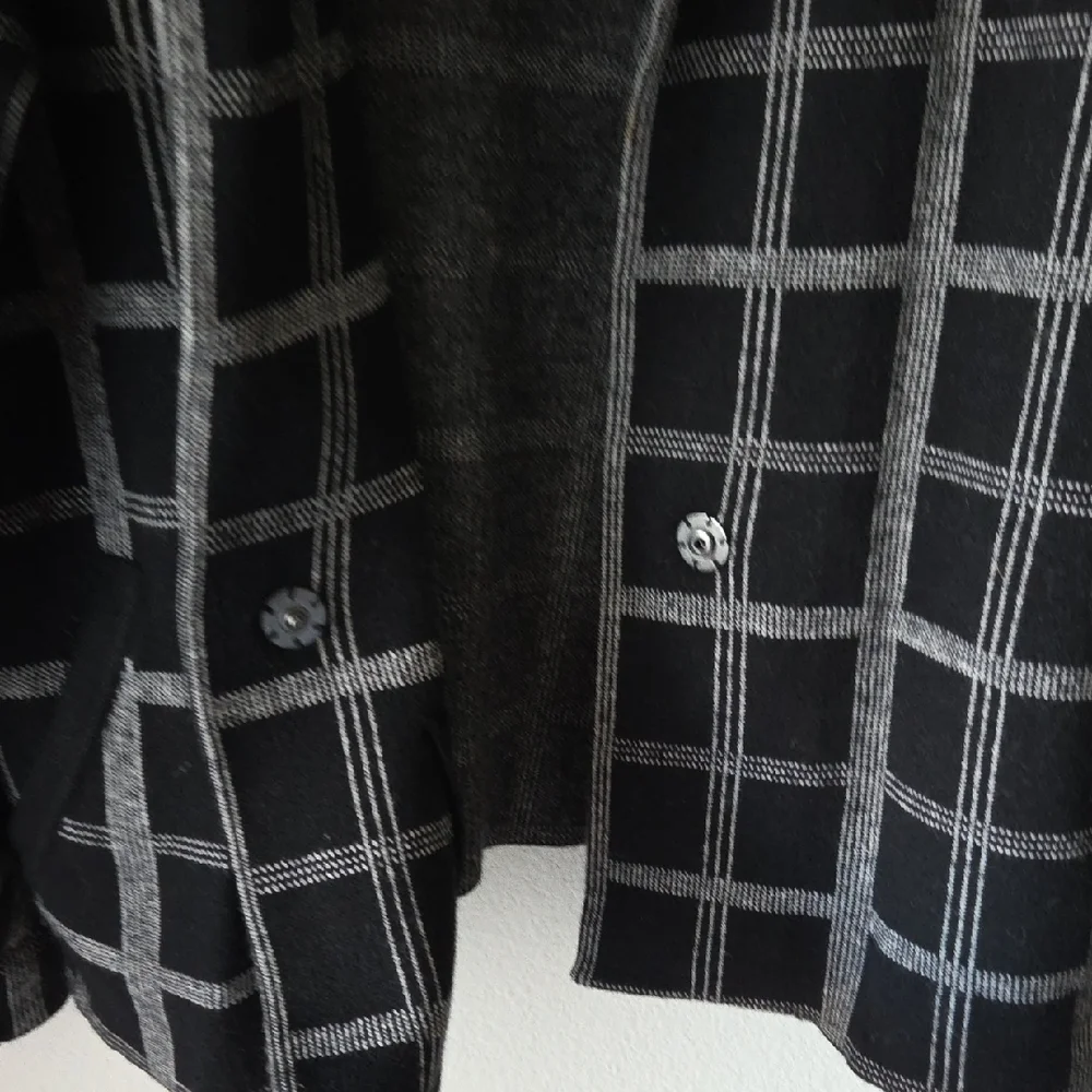 Moth by Anthropologie Knit Sweater Blazer Windowpane Checkered Black Gray Sz L